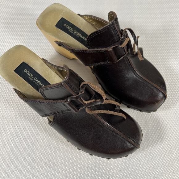 Dolce & Gabbana studded leather dark brown, wood sole, clogs size 38.5 - Picture 1 of 10